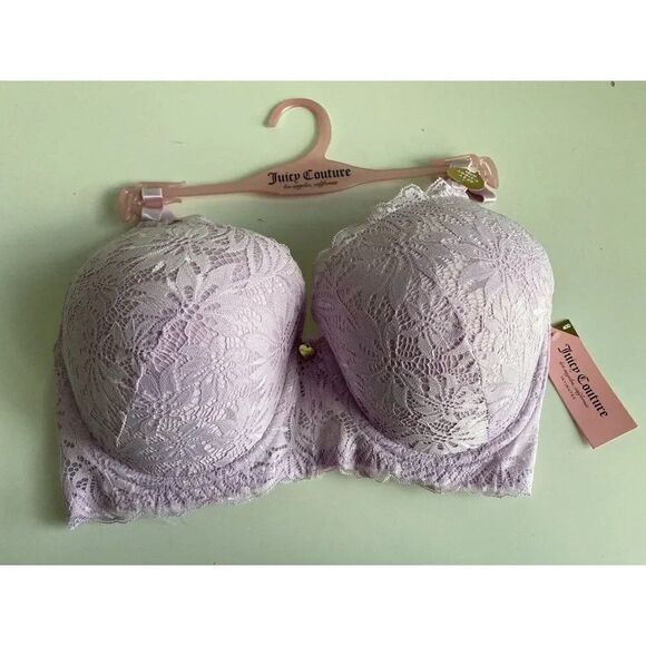 Juicy Couture Sexy T-Shirt Bra Glam Lace Sz 40D Gemini Flower Underwire JC6222A - Picture 1 of 8